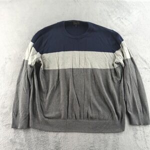 Banana Republic Sweater Mens XL Blue Gray Stripe Silk Cashmere Blend Pullover
